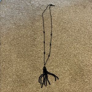 Chic Black Beaded Tassel Necklace